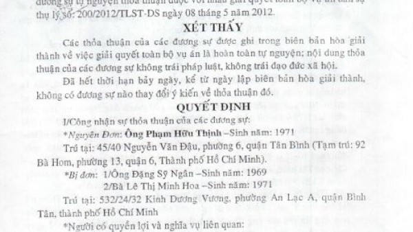 Thi hành án Quyết định công nhận thỏa thuận “Trả lại tiền” ở quận Bình Tân, TP Hồ Chí Minh: Đương sự đã bị “tước đoạt” quyền thi hành án như  thế nào
