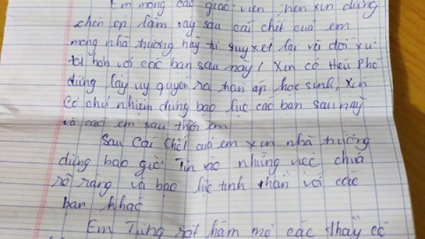 Nữ sinh lớp 10 để lại “thư tuyệt mệnh” rồi tự tử vì sức ép kỷ luật?